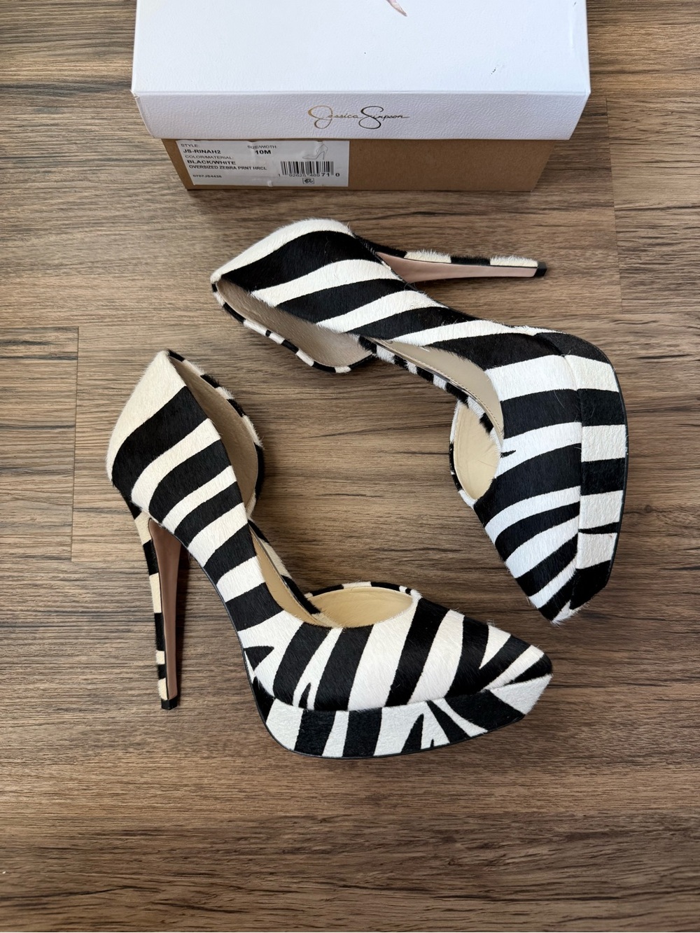 Jessica Simpson Size 10 Zebra Print Pointed Toe Stiletto Platform Heels Haircalf